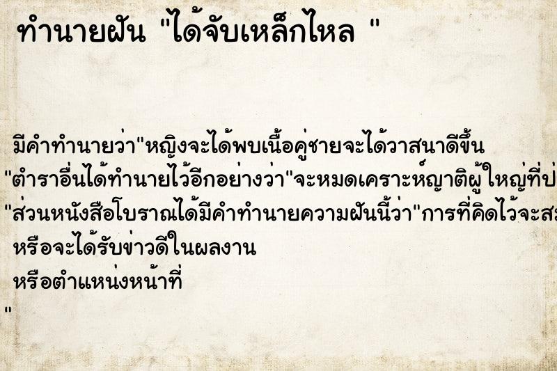 ทำนายฝัน ได้จับเหล็กไหล 